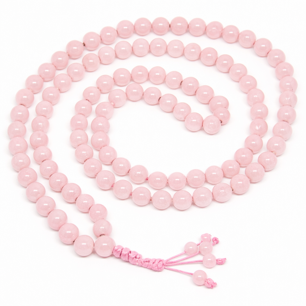 Rose Quartz Zen Unknotted 108 Bead Mala - Prayer Beads - 8mm (1 Pack)