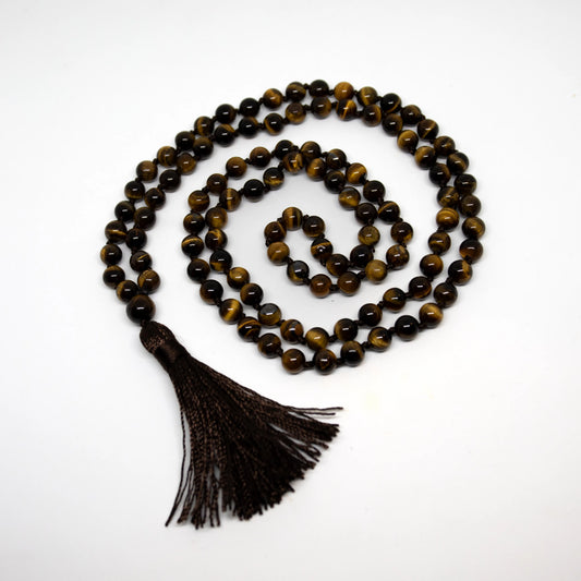 Tiger's Eye Knotted 108 Bead Mala - Prayer Beads - 8mm (1 Pack)