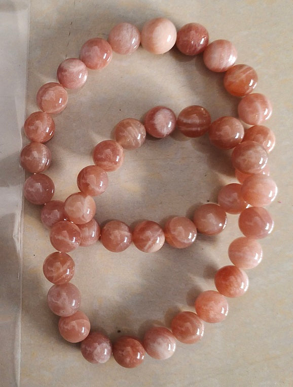 Peach Moonstone Beaded Bracelet - Wrist Mala - 10mm (2 Pack)