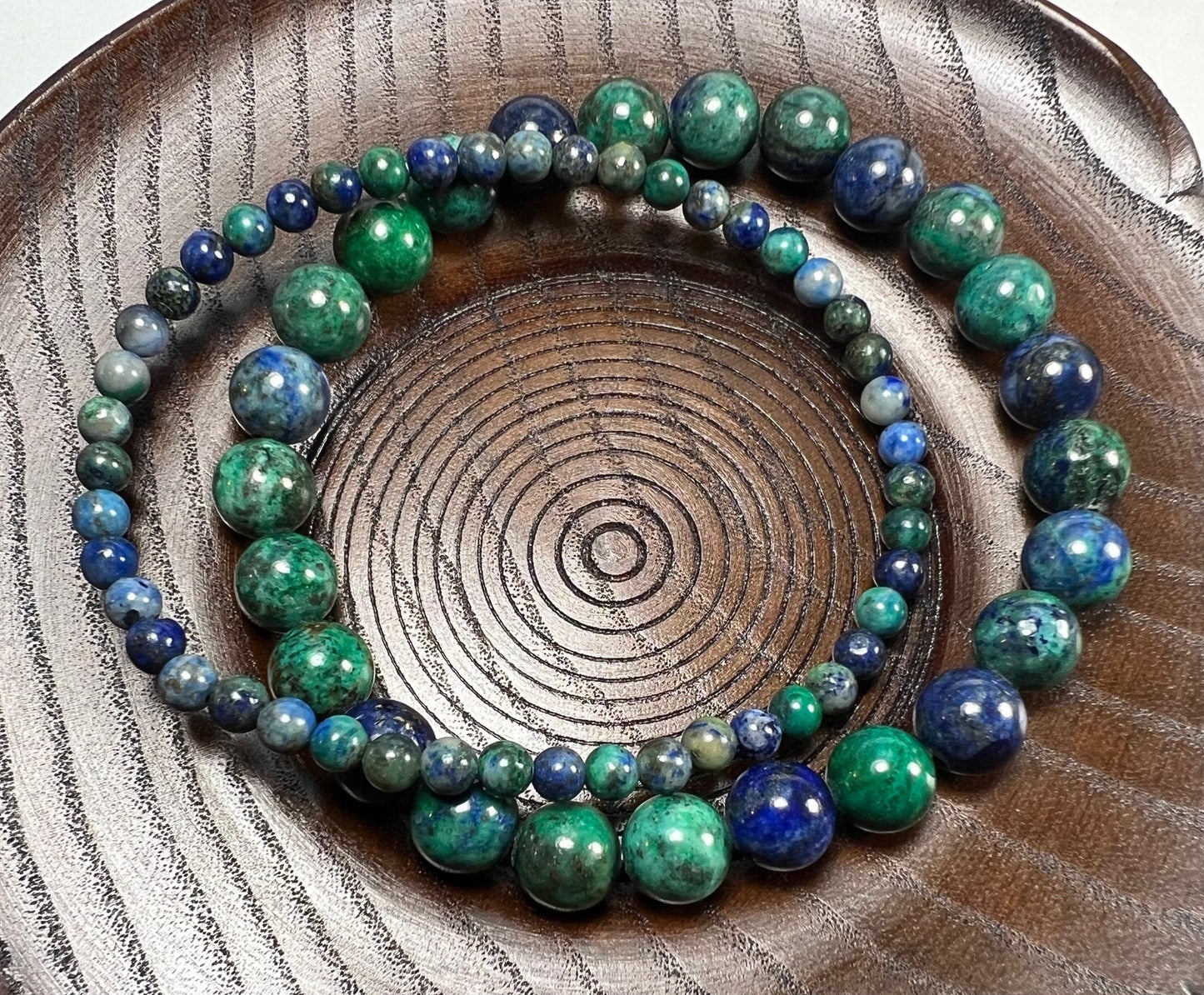 Azurite, Malachite & Chrysocolla Combo Beaded Bracelet - Wrist Mala - 6mm (4 Pack) - Average Wrists