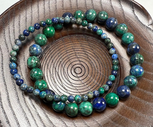 Azurite, Malachite & Chrysocolla Combo Beaded Bracelet - Wrist Mala - 6mm (4 Pack) - Average Wrists