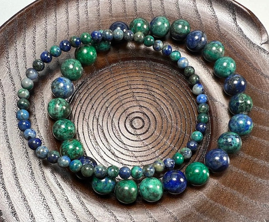 Azurite, Malachite & Chrysocolla Combo Beaded Bracelet - Wrist Mala - 8mm (2 Pack) - Average Wrists - NEW