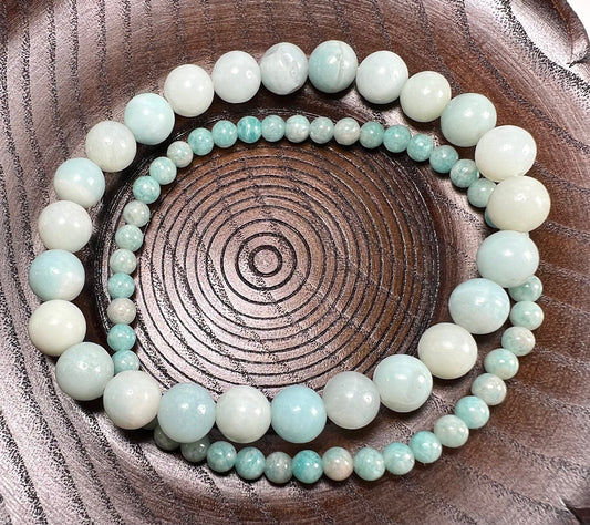 Blue Amazonite Beaded Bracelet - Wrist Mala - 6mm (4 Pack) - Average Wrists - New