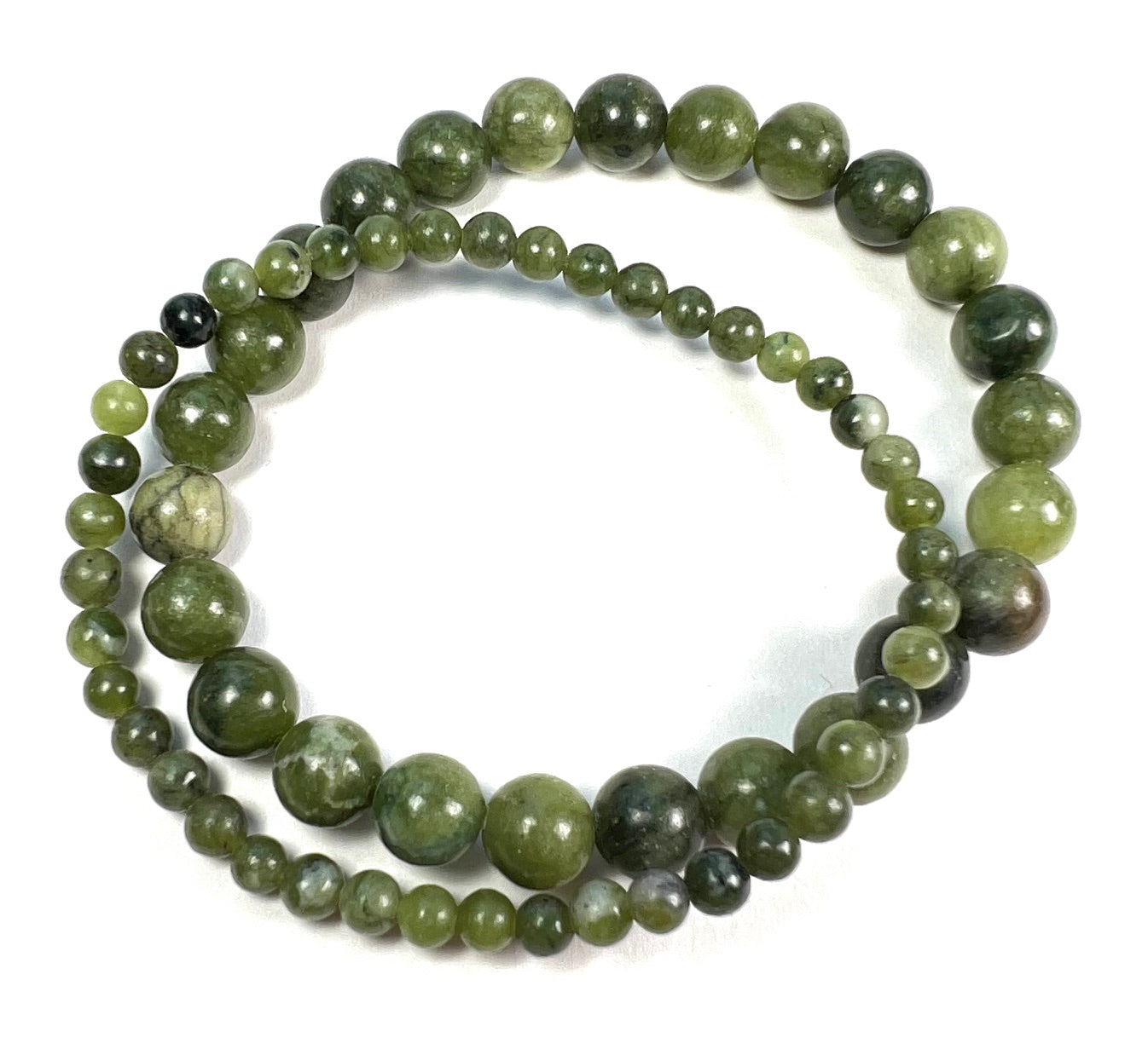 Green Serpentine Beaded Bracelet - Wrist Mala - 6mm (4 Pack) - Average Wrists