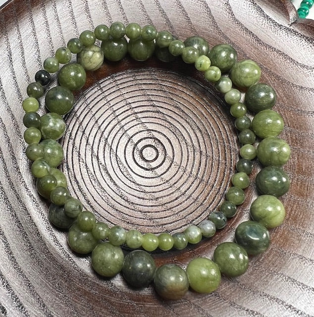 Green Serpentine Beaded Bracelet - Wrist Mala - 8mm (2 Pack) - Large Wrists