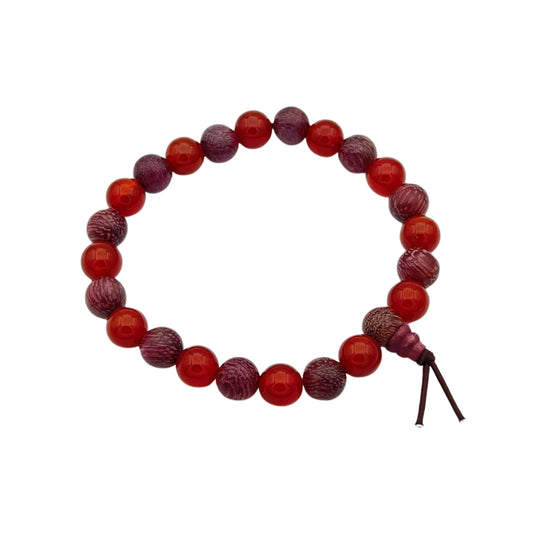 Carnelian & Purpleheart Wood Beaded Bracelet Wrist Mala 8mm (4 Pack)