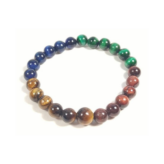 Longer Length Green, Red, Blue & Yellow Tiger Eye Bracelet 8mm (2 Pack)