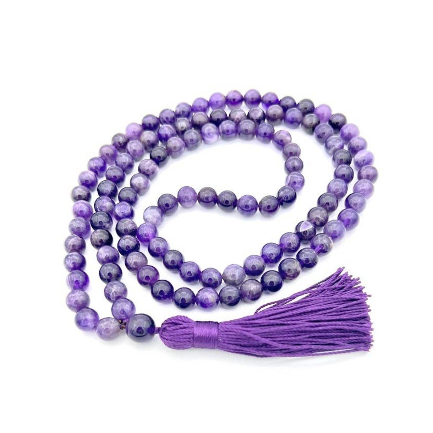 Natural Un-dyed Grade A Amethyst Zen 108 Mala - 8mm (1 Pack)