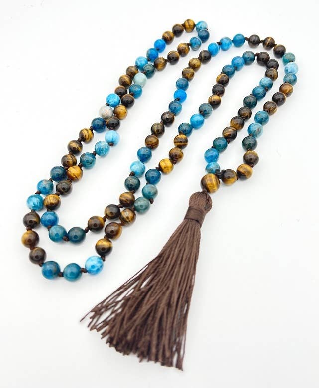 Apatite & Tiger's Eye Knotted 108 Bead Mala - 8mm (1 Pack)