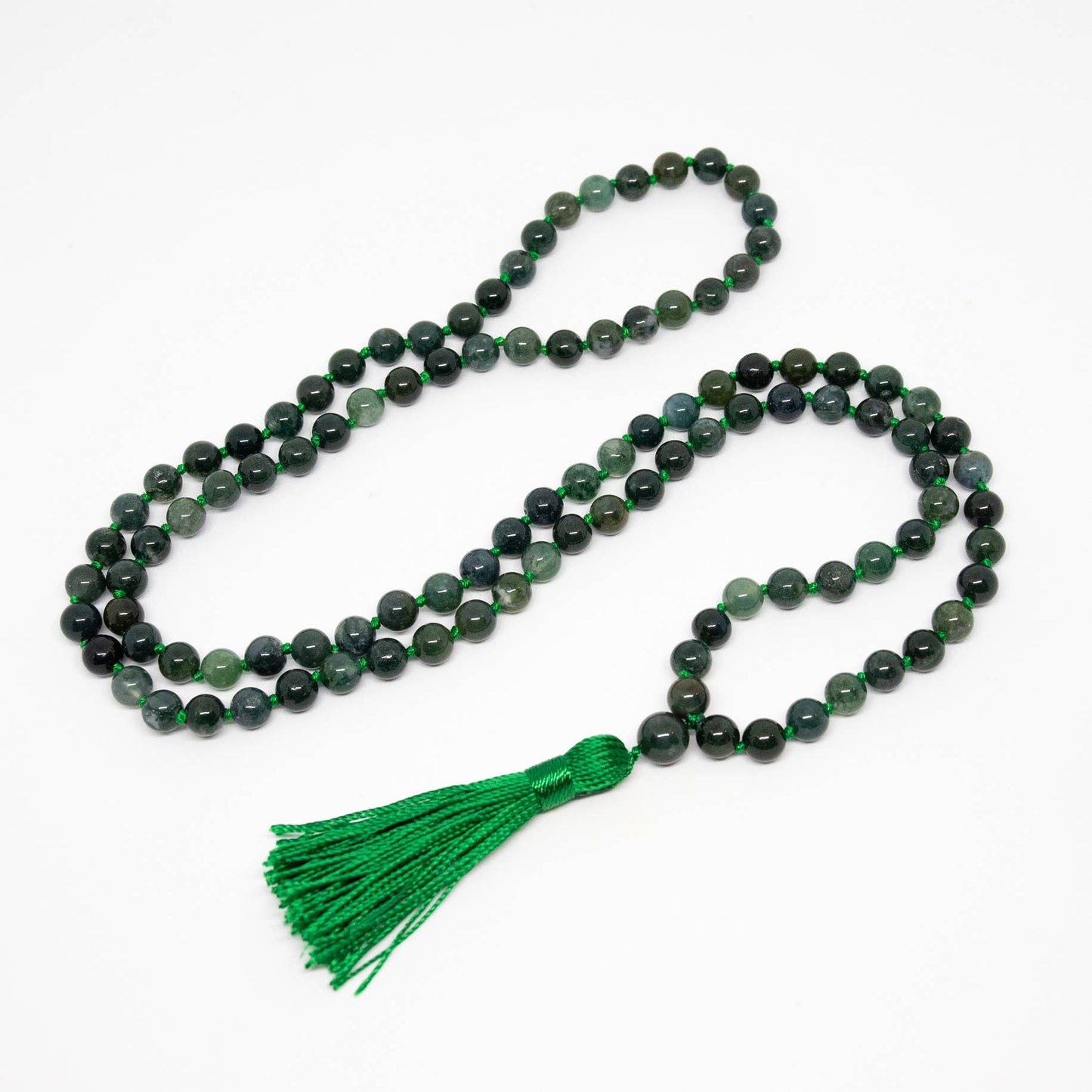 Moss Agate Knotted 108 Bead Mala - Prayer Beads - 8mm (1 Pack)