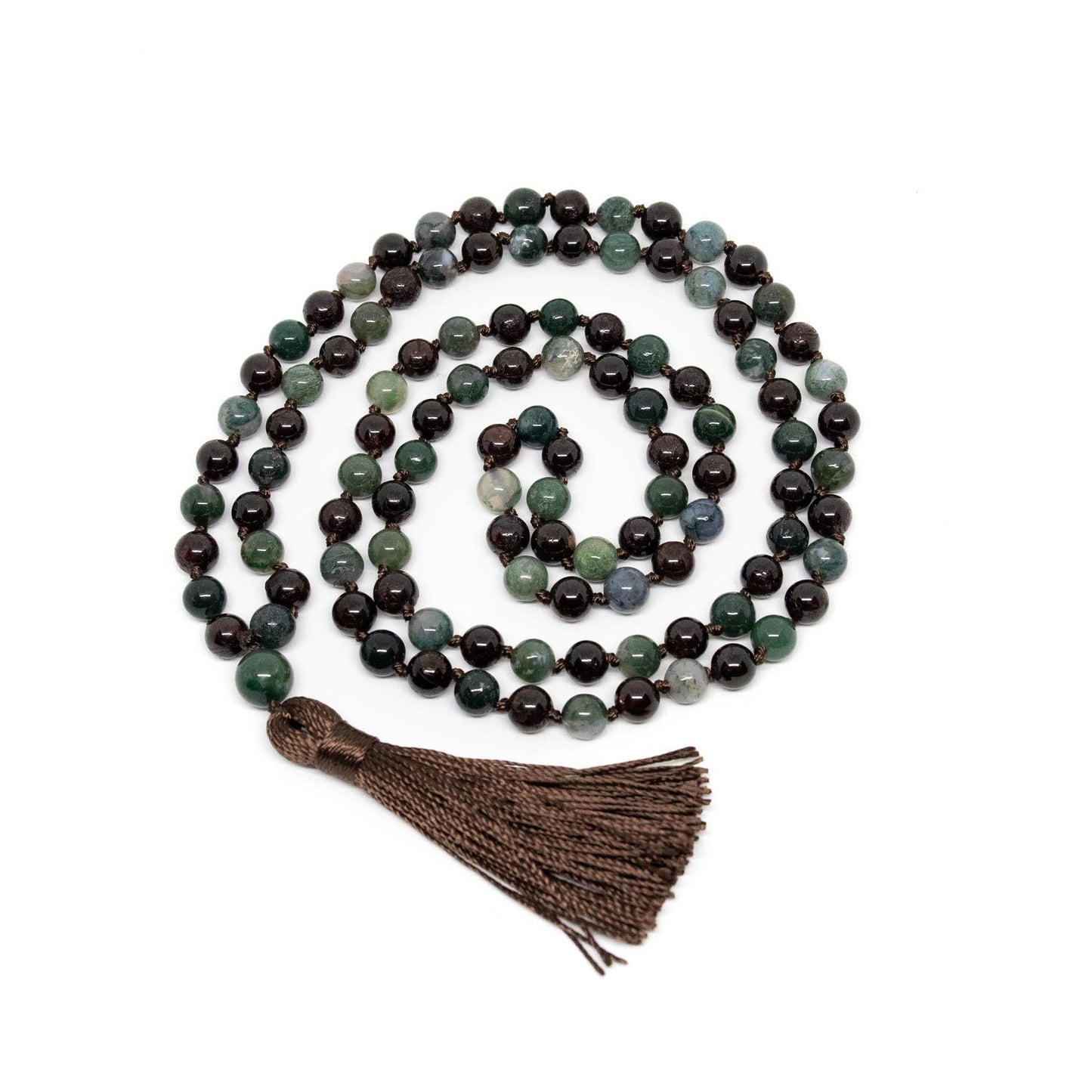 Garnet & Moss Agate Knotted 108 Mala - Prayer Beads - 8mm (1 Pack)