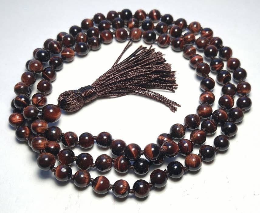 Red Tiger's Eye Knotted 108 Bead Mala - Prayer Beads - 8mm (1 Pack)