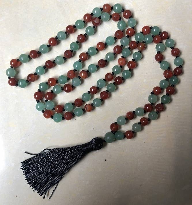 Carnelian & Aventurine Knotted 108 Mala - Prayer Beads - 8mm (1 Pack)