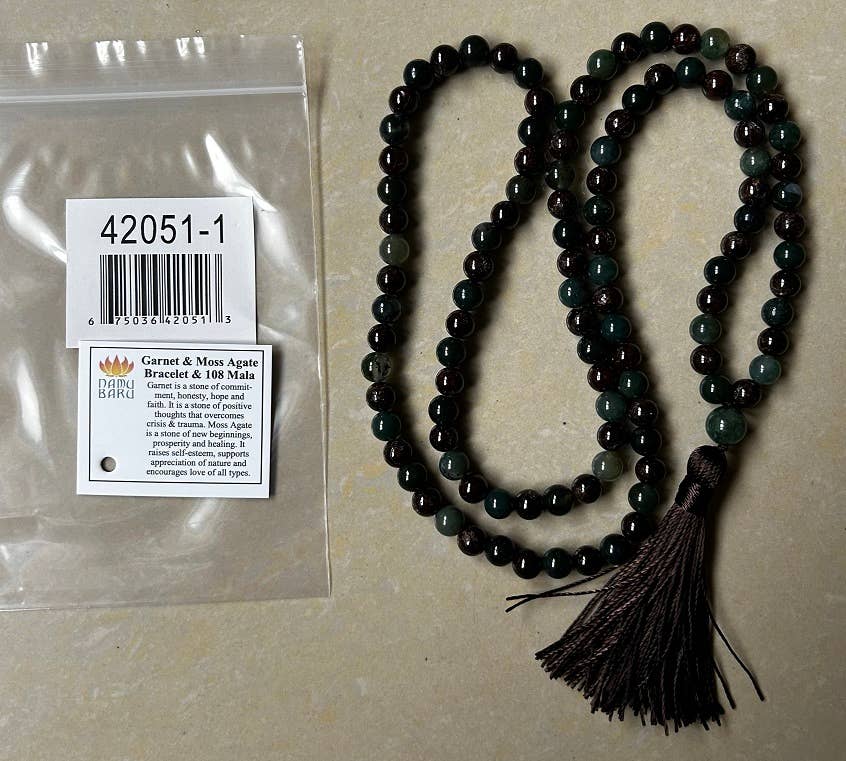 Garnet & Moss Agate Zen 108 Mala - Prayer Beads - 8mm (1 Pack)