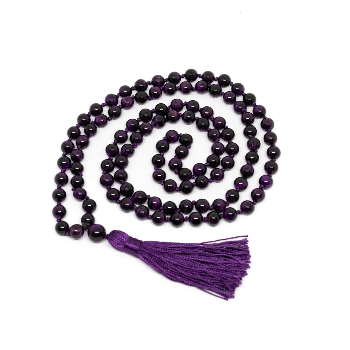 Purple Tiger's Eye Knotted 108 Bead Mala - Prayer Beads 8mm (1 Pack)