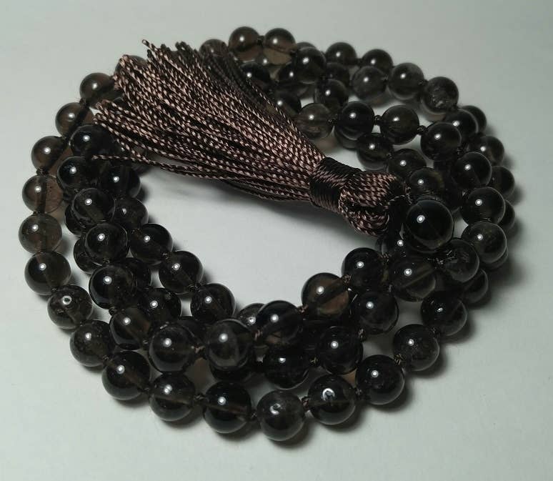 Smoky Quartz Knotted 108 Bead Mala - Prayer Beads - 8mm (1 Pack)