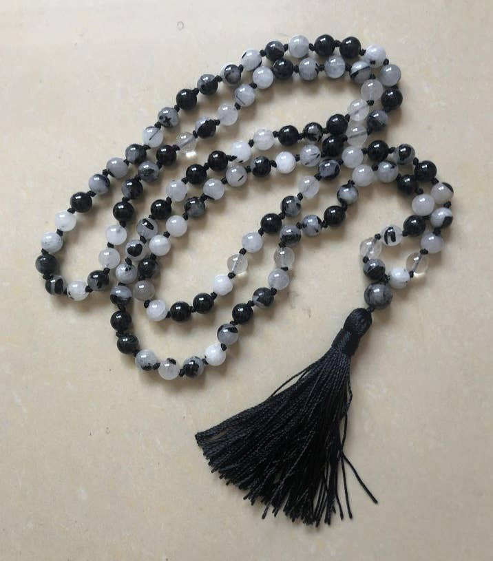Tourmalated Quartz Knotted 108 Mala - Prayer Beads - 8mm (1 Pack)