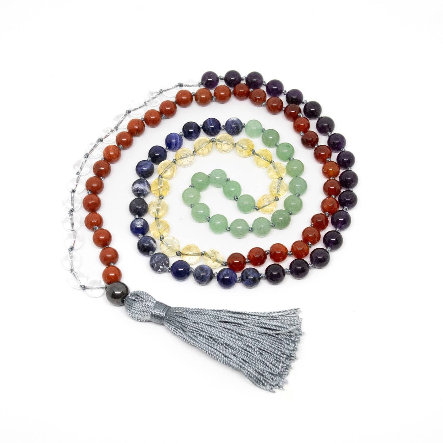 Real Gemstone Chakra Knotted 108 Bead Mala Prayer Beads 8mm (1 Pack)